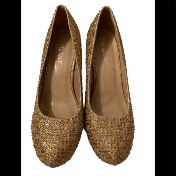 Delicacy Gold Sparkle Jewel High Heel Shoe Size 8 - Picture 2 of 8